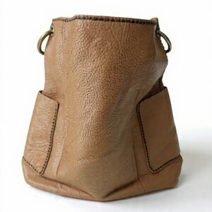 Plinio Visona Tan Leather Shoulder Bag with Dual Exterior Pockets Boho Hobo